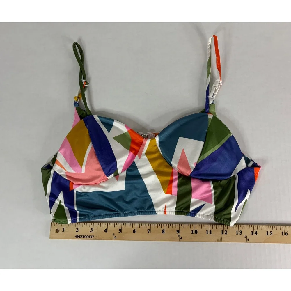 Fashion Nova 2 Piece‎ Set Geometric Abstract Duster & Bralette Multi Color Large